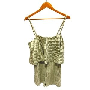 Gilli Women’s Striped Romper pistachio Green Ruffle Detail Pastel Size Large New